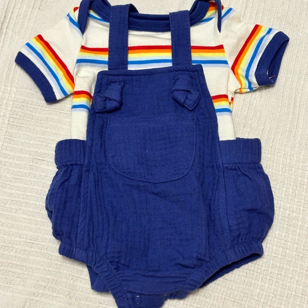 Cat & Jack Blue Overalls with Striped Romper